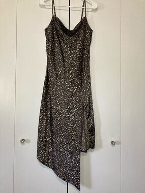 Forever 21 Small Black Cream Abstract Graphic Asymmetrical Slip Dress Back Zip